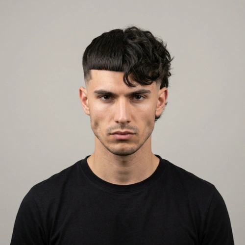 A 23-year-old male model showcasing a side-by-side comparison of the classic Edgar Cut and the Fluffy Edgar.