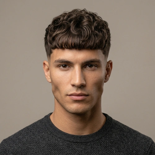 A 24-year-old man showcasing the difference between a wavy and a curly Edgar haircut.